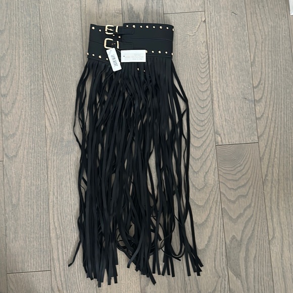 12th Tribe Accessories 2th Tribe Black Leather Fringe Belt Poshmark